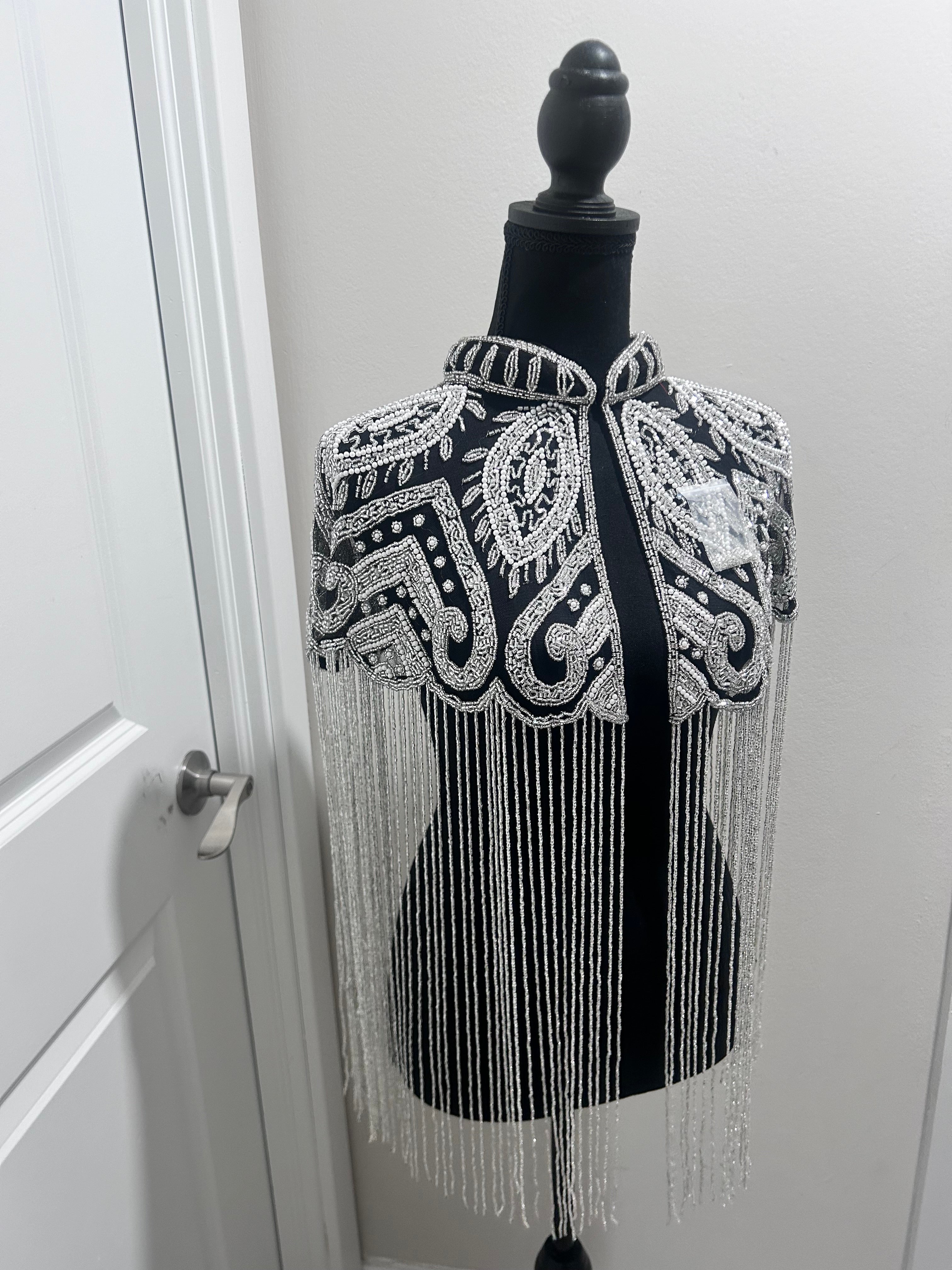 Silver Embellished Shoulder Cape